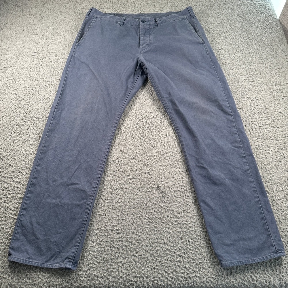 Wallace & Barnes Men's Chino Pants 34W 30L Blue Cotton Flat‎ Front Work Travel